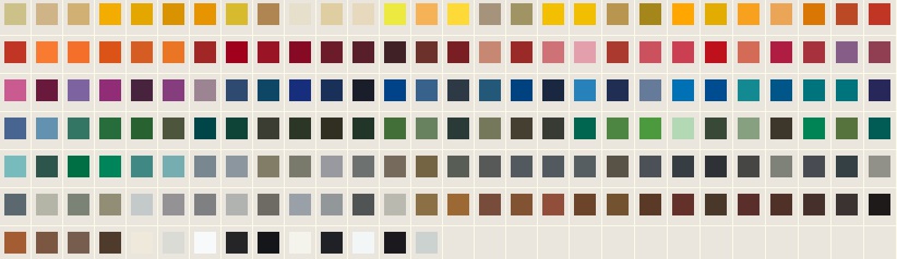 Vzorník barev kovových částí kulečníku - prášková barva Komax