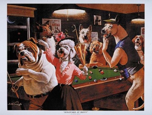 Billiard poster Dogs - Scratched at dawn