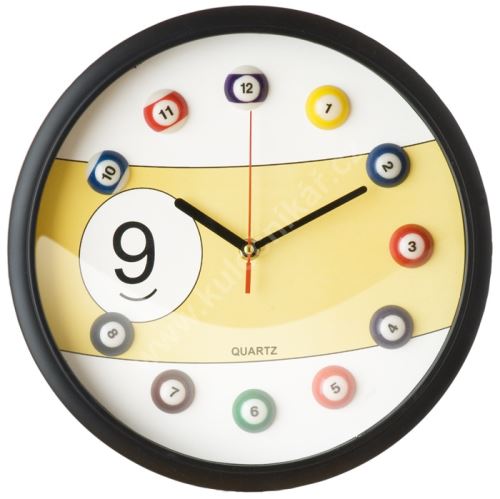Kulečníkové hodiny 9 BALL, Yellow, Billiard Clock