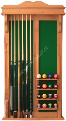Wall-mounted rack STANDARD POOL cues 6 + 16 balls