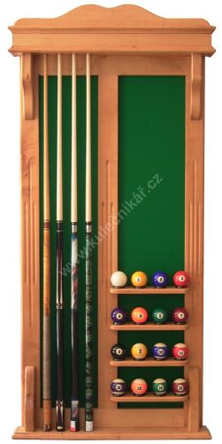 Wall-mounted rack STANDARD POOL cues 4 + 16 balls