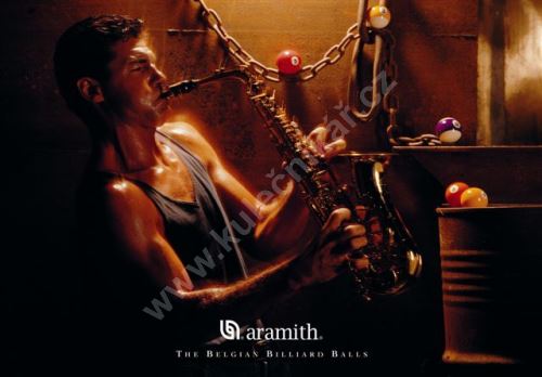 Billiard poster Aramith, Hráč na saxofon a pool