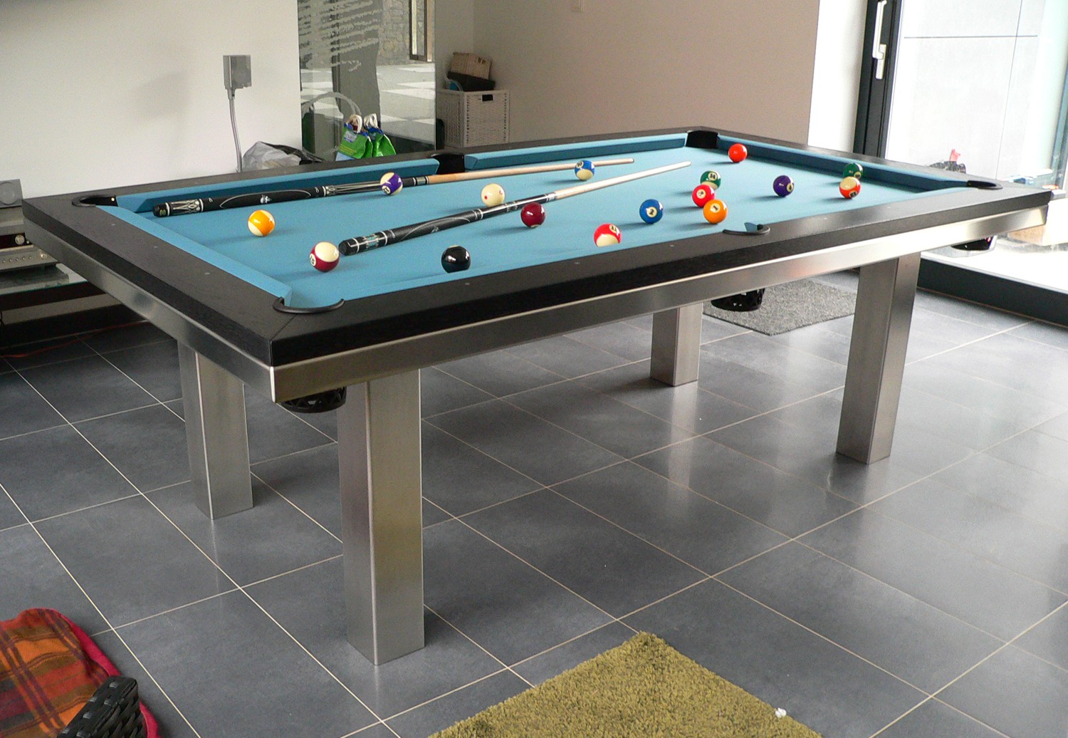 Kulečník pool billiard SLIM 7,5ft, Lamino/Nerez - jídelní stůl